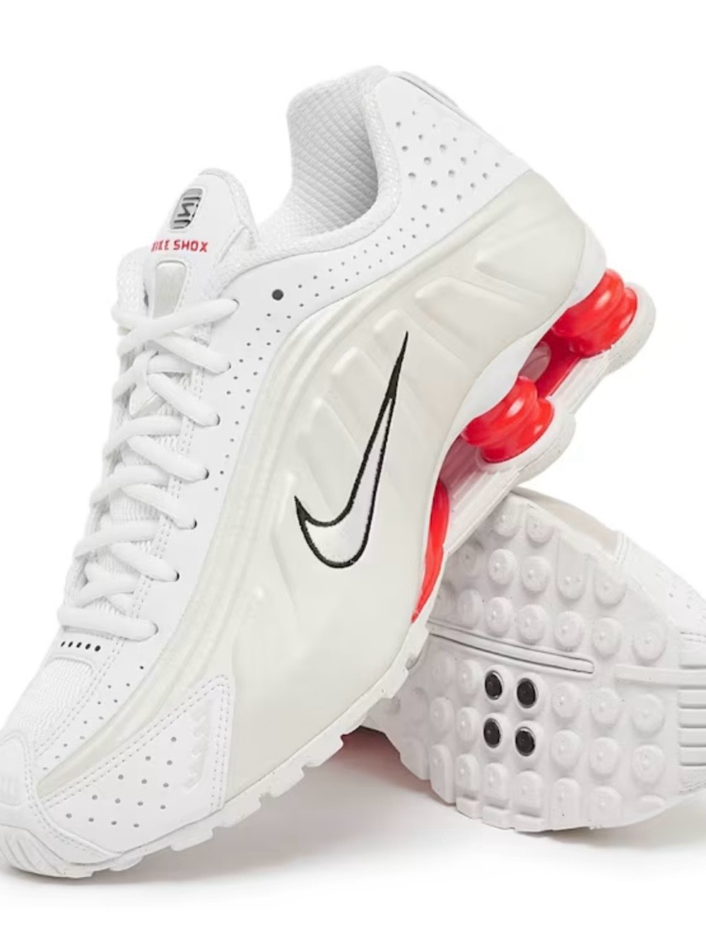 Nike White Athletic Shoes with Black Swoosh and Red Shox